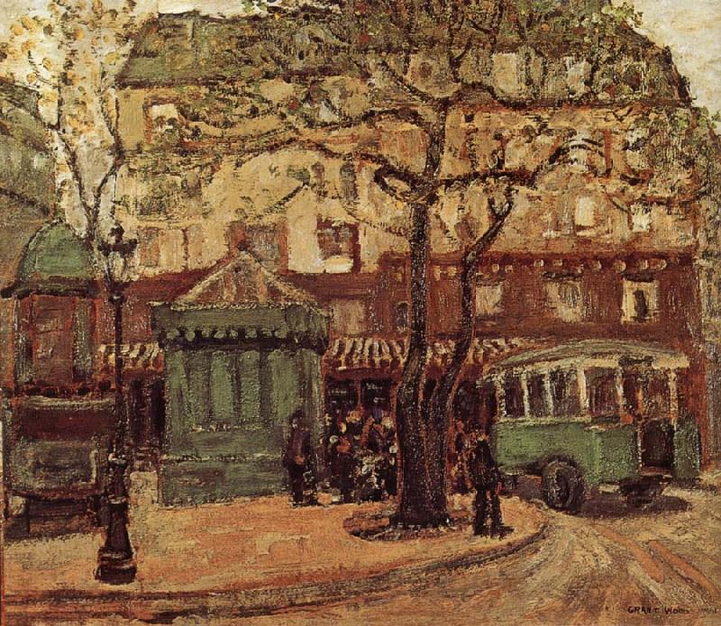Grant Wood Greenish Bus in Street of Paris China oil painting art